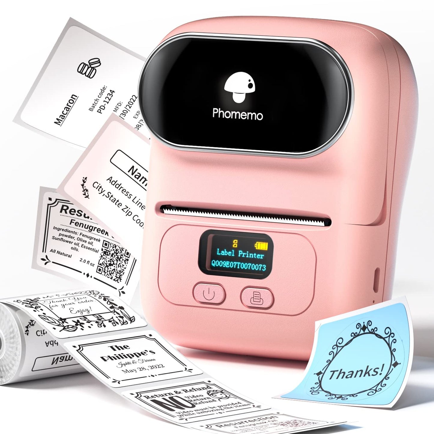 Phomemo Label Maker Machine with Tape, M110 Barcode Label Printer - Portable Bluetooth Thermal Labeler for Address Jewelry Retail Small Business Home Office Compatible Phones &PC Pink