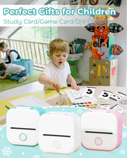 Memoqueen Mini Sticker Printer T02 Sticker Maker Machine, Pocket Thermal Photo Printer for Photos, Diaries, Memo, Study Notes, Work Plans, Wireless Receipt Printer Compatible with iOS & Android, Green