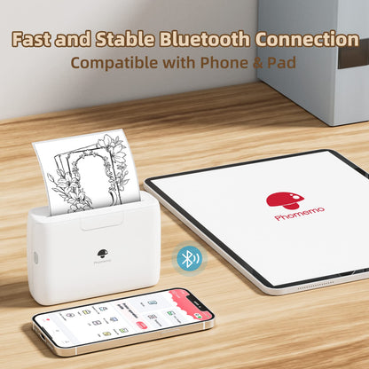 M04S Bluetooth Portable Printer- 4 inch Thermal Label Printer Bluetooth Photo Sticker Maker Machine Mini Printer Compatible with iOS & Android for Document, Study Notes, Sticker, Label, Journal, White
