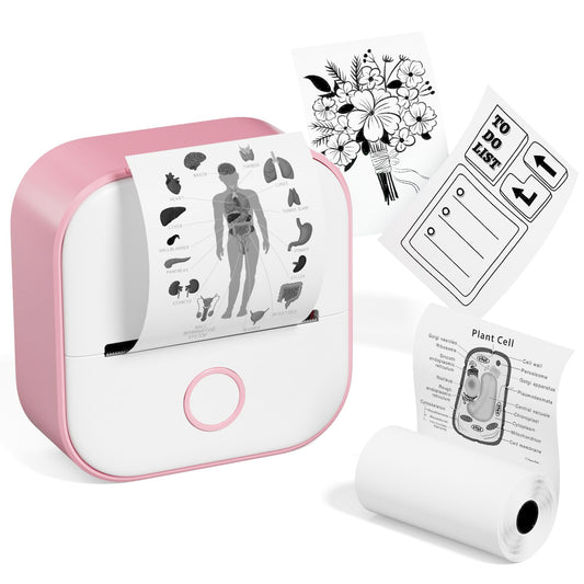 Memoqueen T02 Pocket Printer-Mini Sticker Printer Portable Bluetooth Inkless Instant Photo Printer, Compatble with Phones & Taplates, Great for DIY, Photos, Study Notes, Journal, Fun, Work, Pink