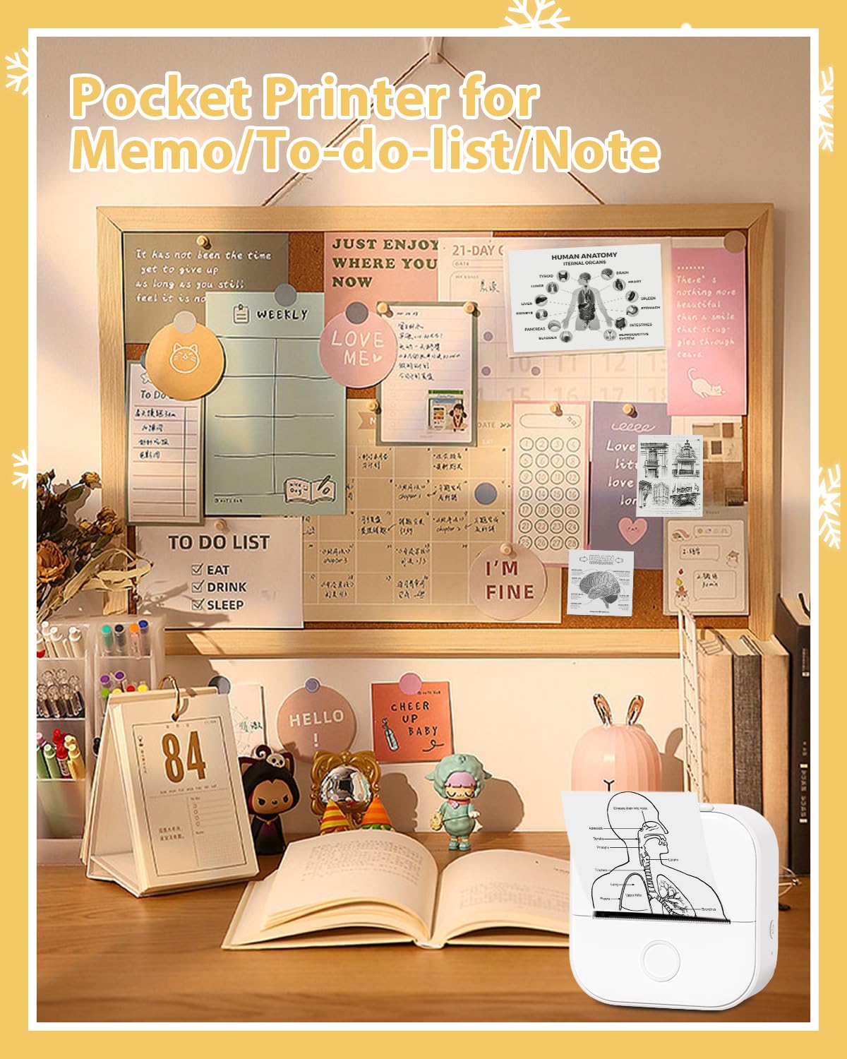 Sticker Printer with 3 Rolls Paper - Memoqueen T02 Portable Thermal Printer, Sticker Maker Machine for Study, Brithday Gift, Photos, Journal, Work, Children DIY, Compatible with Phone & Tablet, White