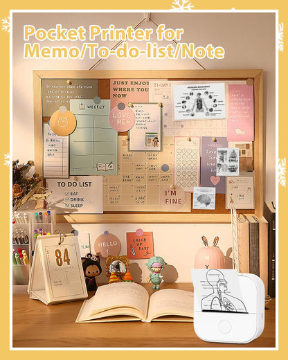 Memoqueen Mini Sticker Printer with 3 Rolls Paper T02 Mini Portable Thermal Printer,Sticker Maker Machine for Study, Brithday Gift, Journal, Work, Children DIY, Compatible with Phone & Tablet, White