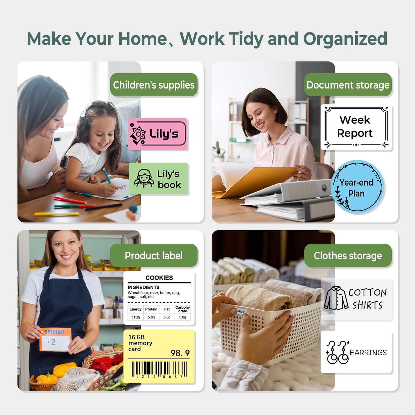 Memoqueen M110 Label Maker Portable Bluetooth Thermal Label Maker Printer Inkless Printing for Labels, Stickers, Images, QR Codes, Compatible with Android & iOS System, with 1pack 40×30mm Label, Black