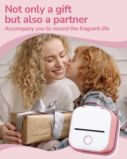 Memoqueen Pocket Sticker Printer T02 Mini Pocket Thermal Printer, Wireless Bluetooth Photo Printer for DIY Journal, Notes, Memo, Photo, Mini Receipt Printer Compatible with iOS & Android, Pink