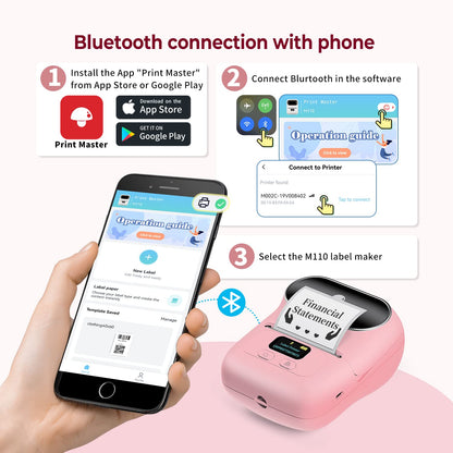Label Maker, Phomemo M110 PK Label Printer for Small Business, Bluetooth Thermal Label Maker Compatible with iOS & Android, Barcode Label Printer with Tape, Address Labels, Reatil, Images, Pink
