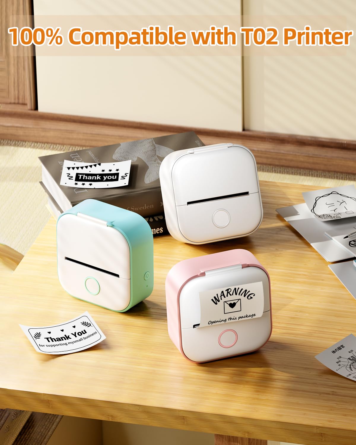 Memoqueen T02 White Non-Adhesive Thermal Paper, Non-Sticky Printer Paper for T02 Mini Printer, 2.08'' x 21.3'/Roll, Black Text, Keep for 10 Years, Compatible with T02 M02X M02L Sticker Printer, 3 Rolls