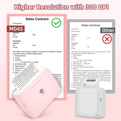 Phomemo M04S Portable Printer - Bluetooth Inkless Thermal Sticker Printer Compatible with iOS and Android for Instantly Print Documents, Notes, Laebl with 300dpi, Support 53/80/110mm Paper Width, Pink