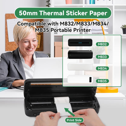 Phomemo Pure Color Thermal Sticker Paper for M02/T02/M02 Pro/M03S/M03AS/M04S/M04AS Mini Sticker Printer, Black Character on Mint Green/Purple/Orange, 50mm x 3.5m, 3 Rolls