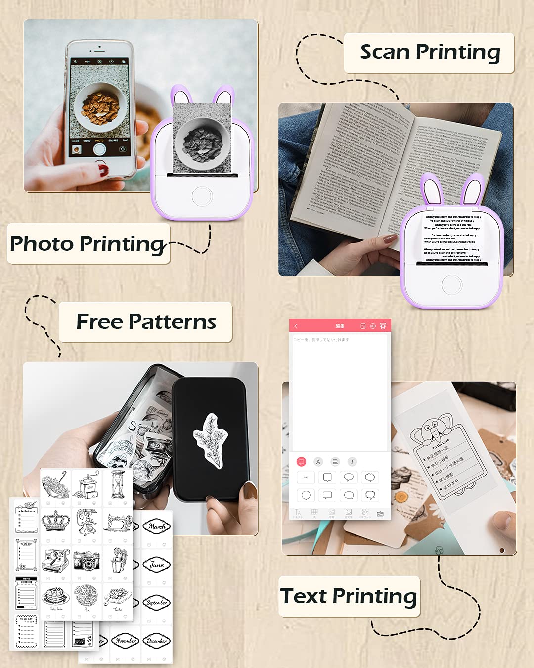 Memoqueen Pocket Printer T02 Sticker Printer-Bluetooth Thermal Photo Printer Mini Printer, Great for DIY Journal,memo, Sticker and Notes,Compatible with iOS & Android, White