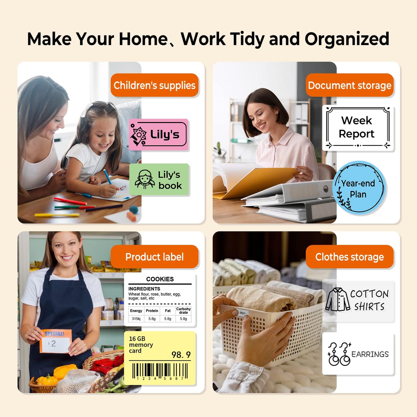 Label Makers - Phomemo M110 Portable Barcode Label Maker for Retail, Compatible with iOS & Android, Thermal Label Maker Machine with Different Fonts, Address Labels, Gift, Images, Orange