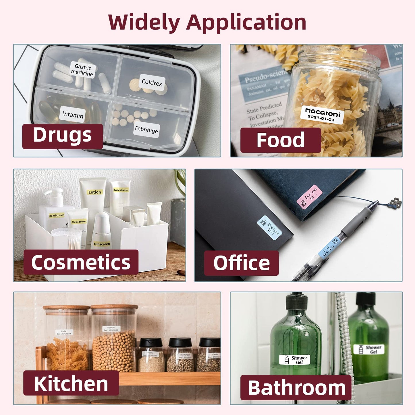 Memoqueen D30 Mini Label Printer - Portable thermal Bluetooth Label Maker Machine with Tape,Small Sticker Printer labeler Compatible with Phomemo D30 iOS&Android,for home office organization,Pink..