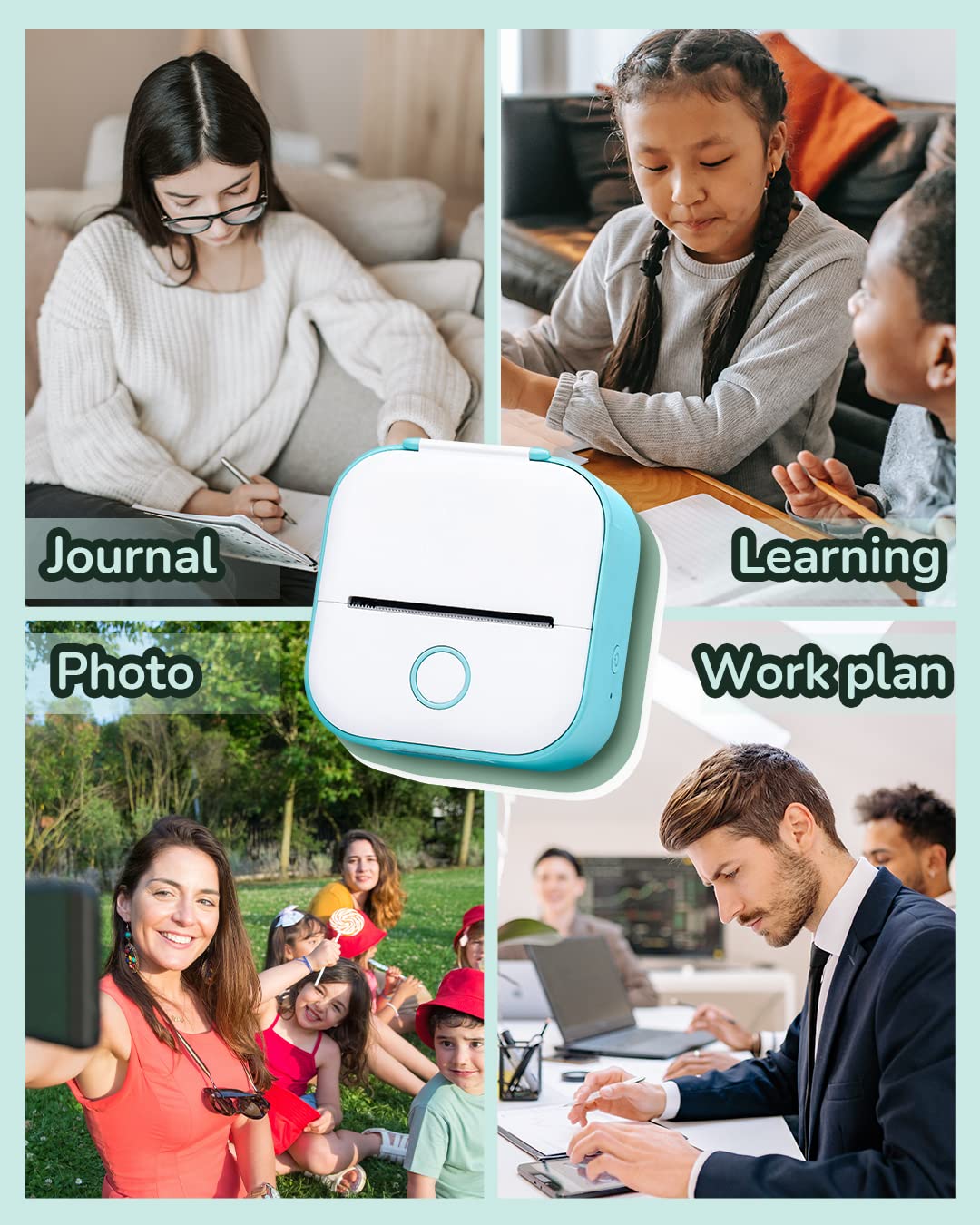 Memoqueen Pocket Sticker Printer T02 Thermal Photo Printer, Sticker Maker Machine for Photos, Diaries, Memos, Study Notes, Work Plans,Wireless Receipt Printer Compatible with iOS & Android, Green