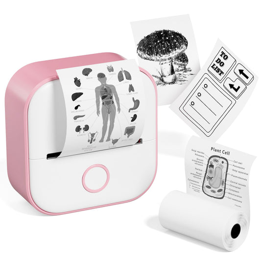Memoqueen Pocket Sticker Printer T02 Mini Pocket Thermal Printer, Wireless Bluetooth Photo Printer for DIY Journal, Notes, Memo, Photo, Mini Receipt Printer Compatible with iOS & Android, Pink