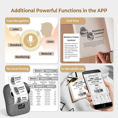Phomemo M110 Thermal Label Maker Machine with Tape - Portable Bluetooth Barcode Label Printer for Small Business, Office, Home, Address,Mini Thermal Priner Compatible with Androi&iOS,Gray