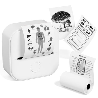Memoqueen Mini Pocket Printer T02 Sticker Printer-Bluetooth Thermal Photo Printer Mini Portable Pocket Printer, Great for DIY Journal, Memo, Sticker and Notes, Compatible with iOS & Android, White