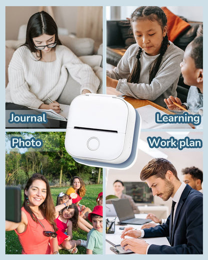 Memoqueen Mini Pocket Printer T02 Sticker Printer-Bluetooth Thermal Photo Printer Mini Portable Pocket Printer, Great for DIY Journal, Memo, Sticker and Notes, Compatible with iOS & Android, White