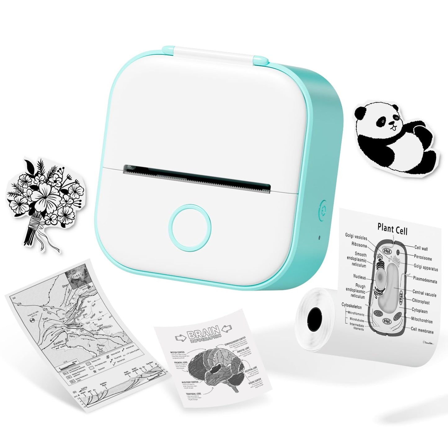Memoqueen T02 Small Printer-Bluetooth Mini Printer Thermal Sticker Printer Wireless Pocket Printer, Compatible with 53mm Paper, Black Text, 203dpi, Ideal for DIY, Photo, Journal, Memo, List