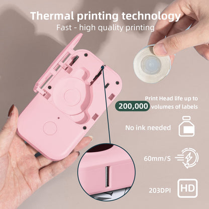Memoqueen D30 Mini Label Printer - Portable thermal Bluetooth Label Maker Machine with Tape,Small Sticker Printer labeler Compatible with Phomemo D30 iOS&Android,for home office organization,Pink..