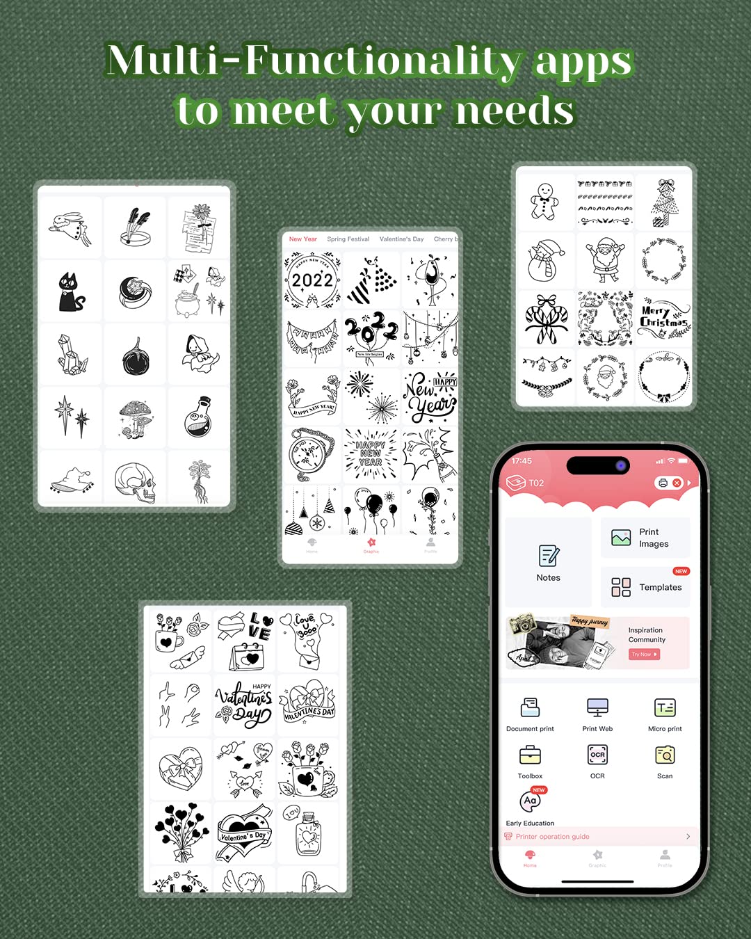 Memoqueen Mini Sticker Printer T02 Pocket Portable Bluetooth Thermal Printer with 3 Rolls Paper for Journal, Memo, Photo, DIY Scrapbook, Travel, Children Gifts, Compatible with iOS & Android, Green