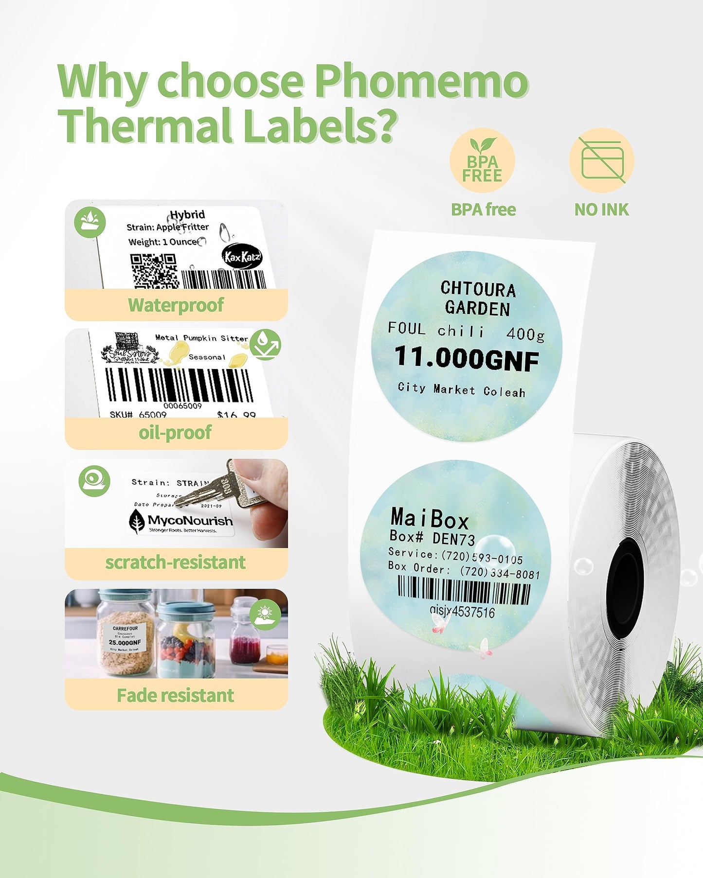 Memoqueen 2 Inch Flower Round Thermal Sticker Labels for Phomemo M110/M221/M220/M120/M200/M110S Label Printers,Green Multi-Purpose Circle Thermal Paper for Gift/Mailing/Business/School,140Labels/Roll