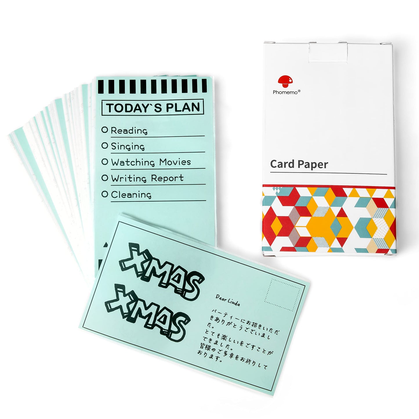 Memoqueen M03 カードストック ペーパー 熱接着ステッカー カード ペーパー ホリデー プリント可能な紙 DIY グリーティング ギフトカード ポストカード スクラップブック モノクロ印刷 80mm*135mm, 100枚, グリーン