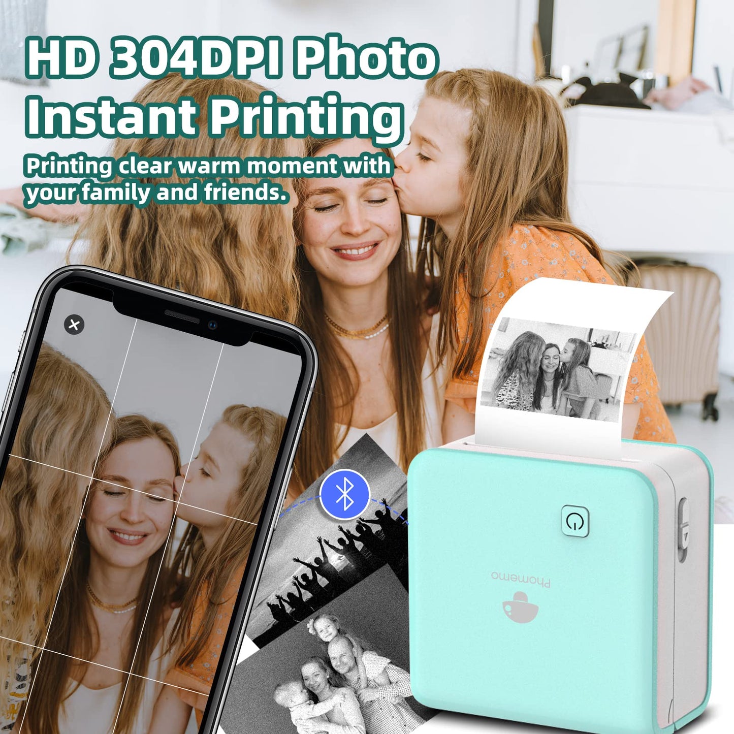 Mini Pocket Photo Printer - Phomemo M02Pro 300DPI Thermal Bluetooth Sticker Printer, Compatible with iOS & Android, for Retro Photo, Plan Journal, Organization, Mini Banners, Gift, Cyan