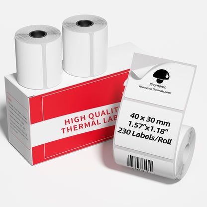 3 Roll Thermal Labels Compatible with Phomemo M110/M221/M220/M120/M200/M110S Label pirnters,1.57''x1.18''(40mm*30mm),Multi-Purpose Labels for Barcode, Logo,Bussiness,Black on White,230 Labels/Roll