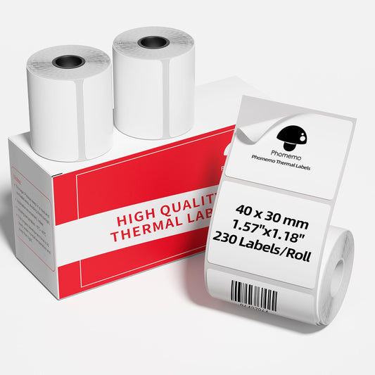 3 Roll Thermal Labels Compatible with Phomemo M110/M221/M220/M120/M200/M110S Label pirnters,1.57''x1.18''(40mm*30mm),Multi-Purpose Labels for Barcode, Logo,Bussiness,Black on White,230 Labels/Roll