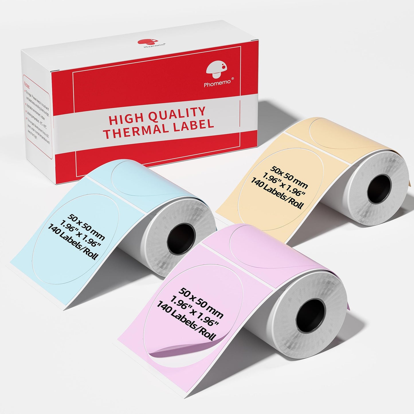 3 Roll Circle Thermal Labels Compatible with Phomemo M110/M221/M220/M120/M200/M110S Label Printers, 1.96''(50mm),Round Thermal Paper for Design Logo/Gift/Business,140Labels/Roll,Blue/Pink/Khaki