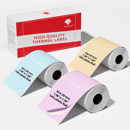 3 Roll Circle Thermal Labels Compatible with Phomemo M110/M221/M220/M120/M200/M110S Label Printers, 1.96''(50mm),Round Thermal Paper for Design Logo/Gift/Business,140Labels/Roll,Blue/Pink/Khaki