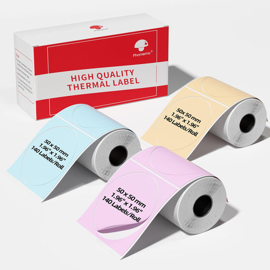 3 Roll Circle Thermal Labels Compatible with Phomemo M110/M221/M220/M120/M200/M110S Label Printers, 1.96''(50mm),Round Thermal Paper for Design Logo/Gift/Business,140Labels/Roll,Blue/Pink/Khaki