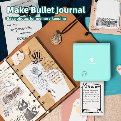 Mini Pocket Photo Printer - Phomemo M02Pro 300DPI Thermal Bluetooth Sticker Printer, Compatible with iOS & Android, for Retro Photo, Plan Journal, Organization, Mini Banners, Gift, Cyan