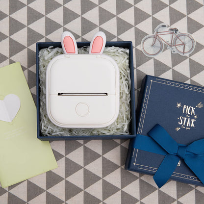 シリコンケース Memoqueen T02 ミニプリンター転倒防止カバー プリンター損傷の軽減,ビスフェノールAを含まない可愛いデザインのプリンターカバー,白うさぎの耳