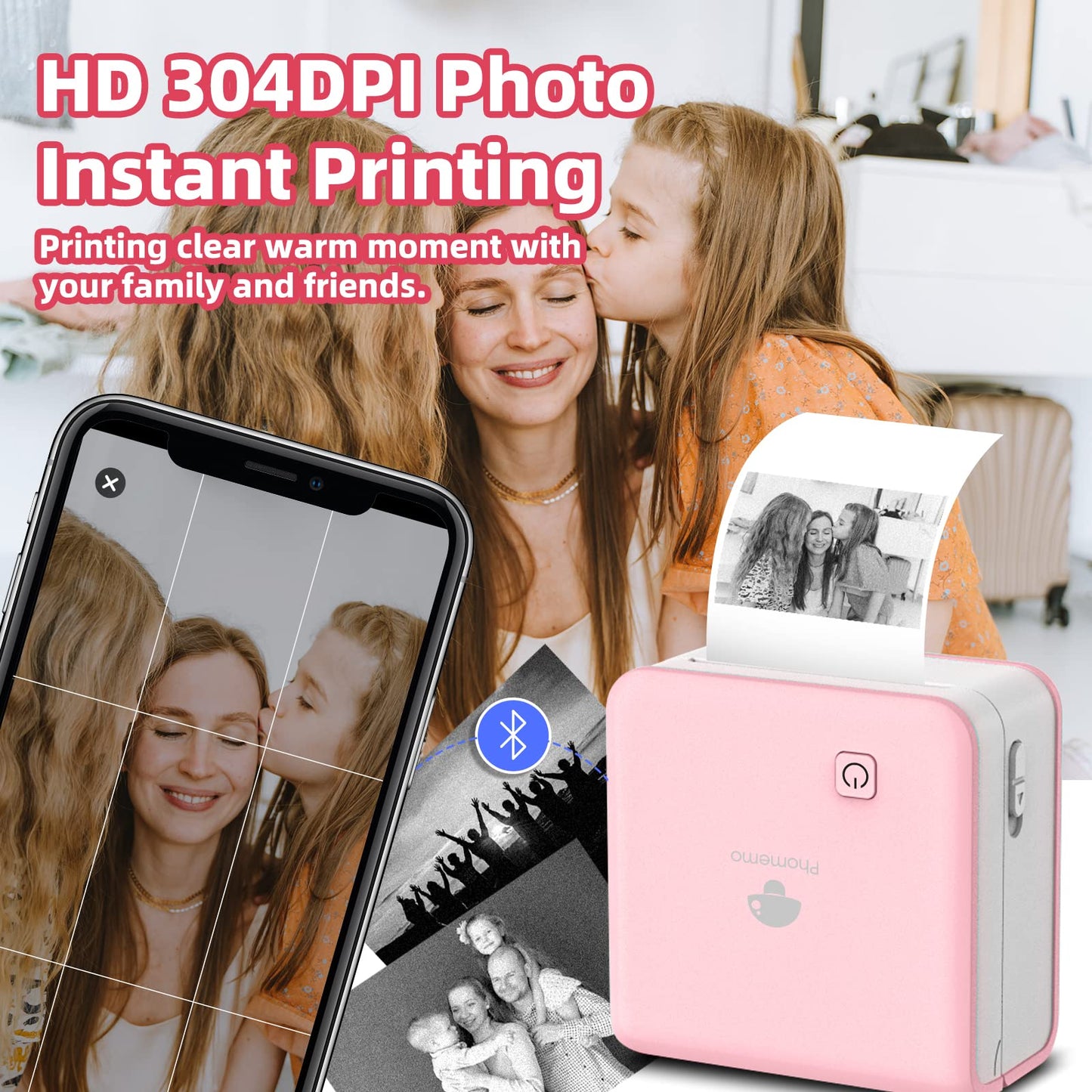 Mini Pocket Printer - Phomemo M02Pro Thermal Bluetooth Sticker Printer, 300DPI Portable Photo Printer, Compatible with iOS & Android, for Plan Journal, Art Creation, Graffiti, Gift, Pink