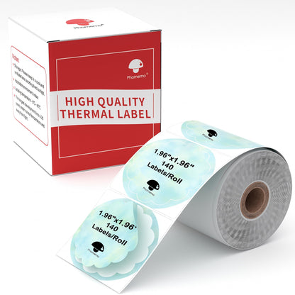 Memoqueen 2 Inch Flower Round Thermal Sticker Labels for Phomemo M110/M221/M220/M120/M200/M110S Label Printers,Green Multi-Purpose Circle Thermal Paper for Gift/Mailing/Business/School,140Labels/Roll