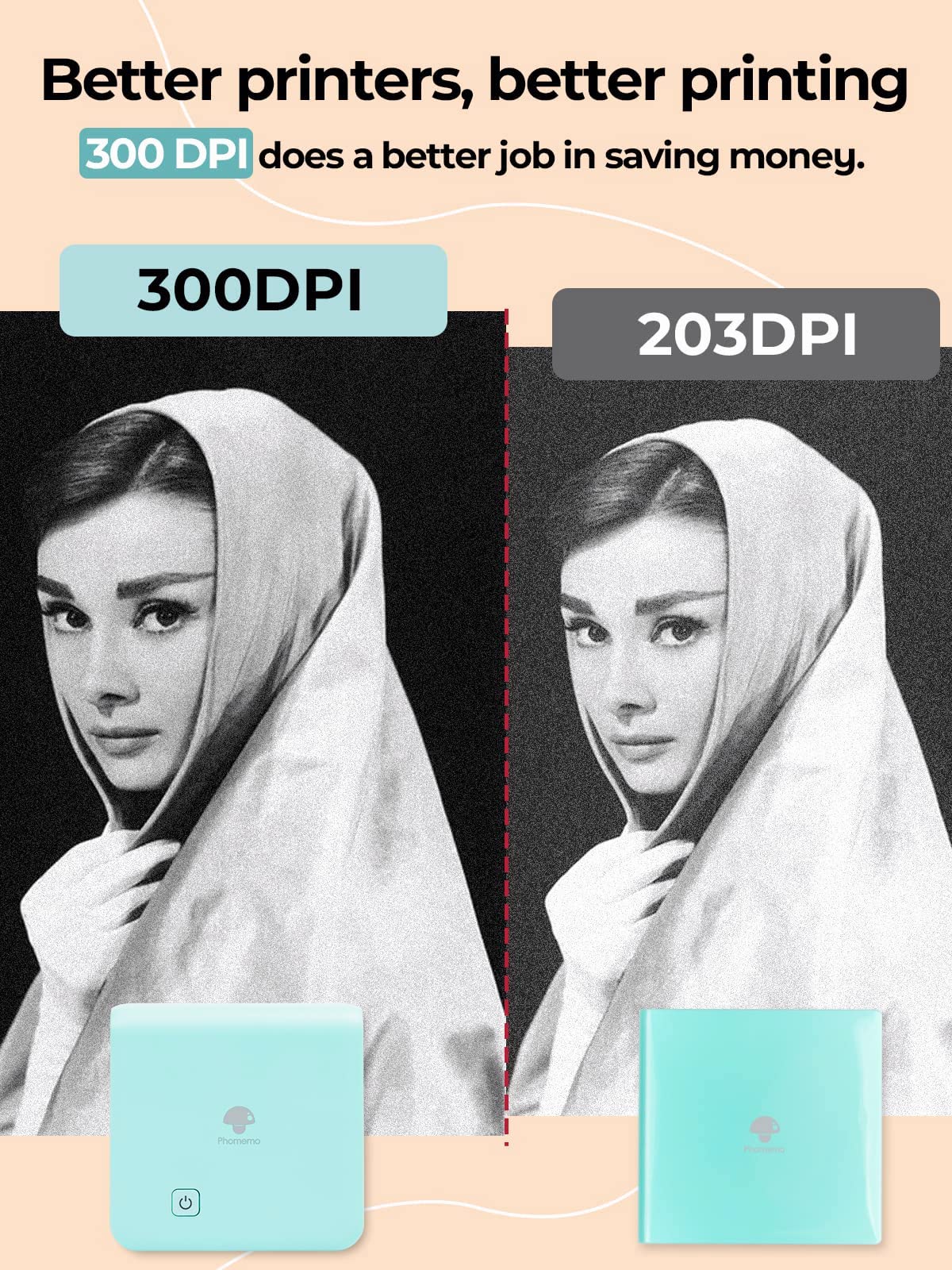Mini Pocket Photo Printer - Phomemo M02Pro 300DPI Thermal Bluetooth Sticker Printer, Compatible with iOS & Android, for Retro Photo, Plan Journal, Organization, Mini Banners, Gift, Cyan