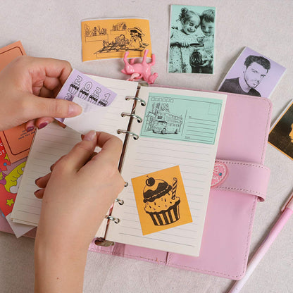 Phomemo T02 Mint Green/Lavender Purple/Light Orange, Adhesive Thermal Paper, Sticker Paper Printer Paper, 50mmx3.5mm,Black Text,Keep for 20 Years,3 Rolls