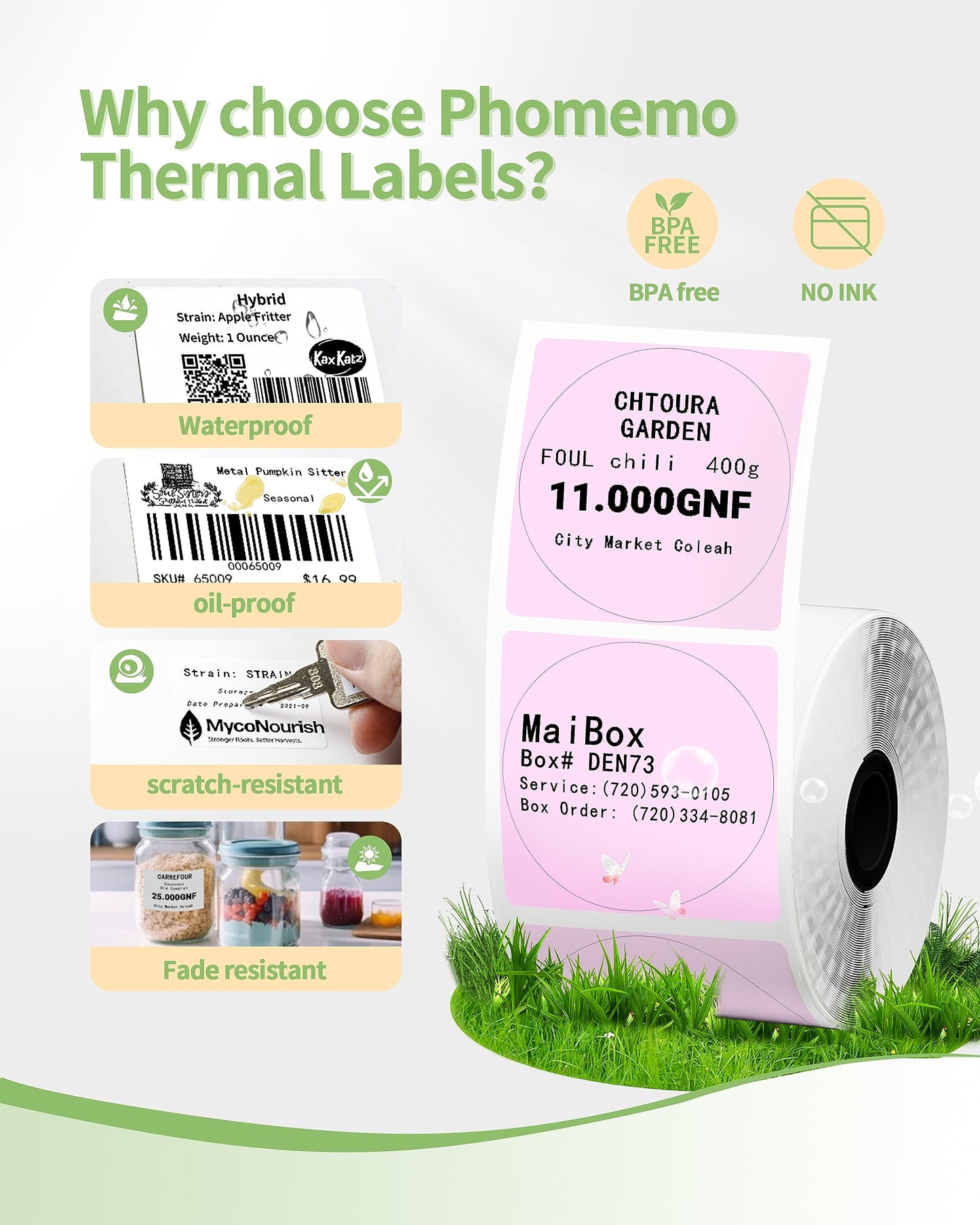 3 Roll Circle Thermal Labels Compatible with Phomemo M110/M221/M220/M120/M200/M110S Label Printers, 1.96''(50mm),Round Thermal Paper for Design Logo/Gift/Business,140Labels/Roll,Blue/Pink/Khaki