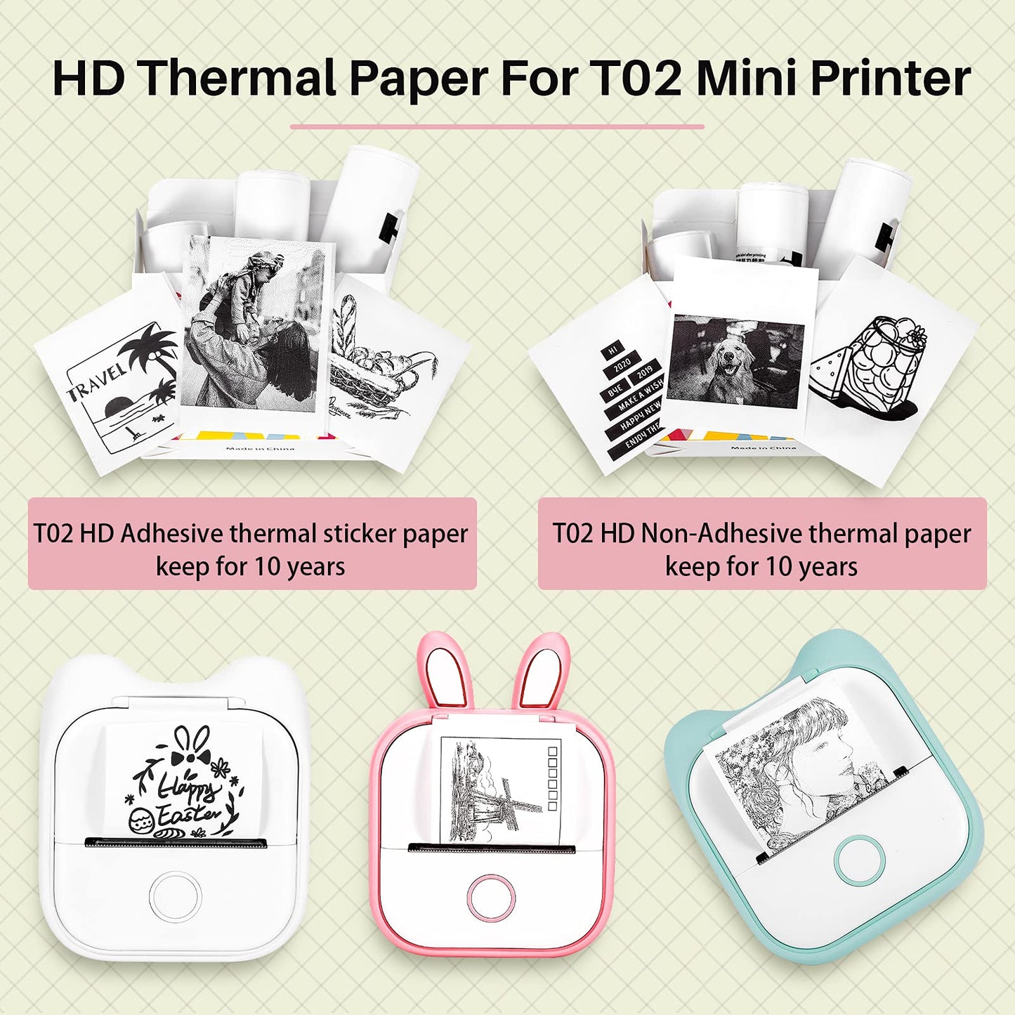 Memoqueen T02 HD White Adhesive Thermal Paper Printer Paper HD Printing, Waterproof and Tear Resistance,Strong Adhesion, Black Text, 3 Rolls,Can be Used for Notes/Sticky/memo/Photo Paper