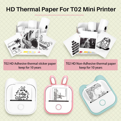 Memoqueen T02 HD White Adhesive Thermal Paper Printer Paper HD Printing, Waterproof and Tear Resistance,Strong Adhesion, Black Text, 3 Rolls,Can be Used for Notes/Sticky/memo/Photo Paper