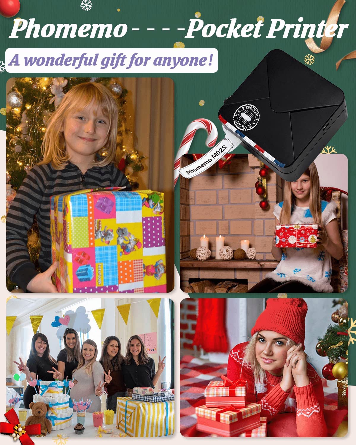 Phomemo M02S Mini Pocket Printer - 300DPI Thermal Portable Sticker Printer, Compatible with iOS & Android, Bluetooth Connection Printing Photo, Plan Journal, Organization, Art Creation, Creative Gift