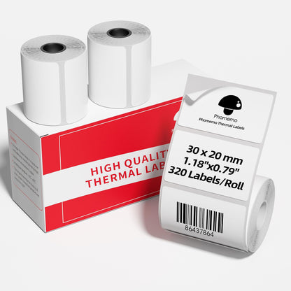 3 Roll Thermal Labels for Phomemo M110/M221/M220/M120/M200/M110S Label pirnters,1.18'' x 0.79'' (30x20mm),Tape Self-Adhesive Thermal Paper for Barcode,QR Code,320 Labels/Roll Black on White