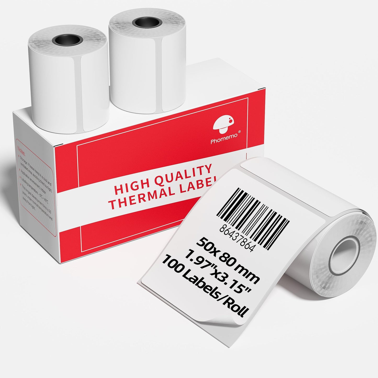 Thermal Sticker Labels Compatible with Phomemo M110/M220/M221/M120/M200/M110S Label Makers, 1.97''x3.15''(50mm*80mm), Thermal Paper for Bussiness/Design/Barcode,Black on White,100 Labels/Roll