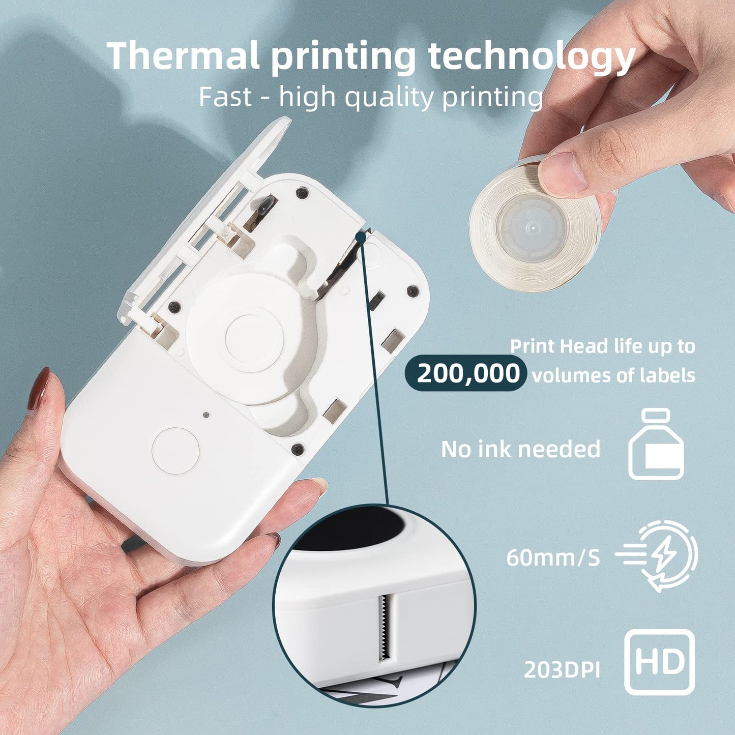 Memoqueen D30 Label Maker Machine with Tape - Bluetooth Thermal Portable Mini Label Printer Labeler Sticker Maker Compatible with Phomemo D30 iOS&Android for Home Office Organization,White.