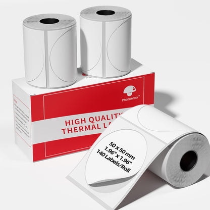 3 Roll Self-Adhesive Round Circle Thermal Labels for Phomemo M110/M221/M220/M120/M200/M110S Label Printers,1.96''(50 mm),Multi-Purpose Thermal Stickers,Black on White,140Labels/Roll