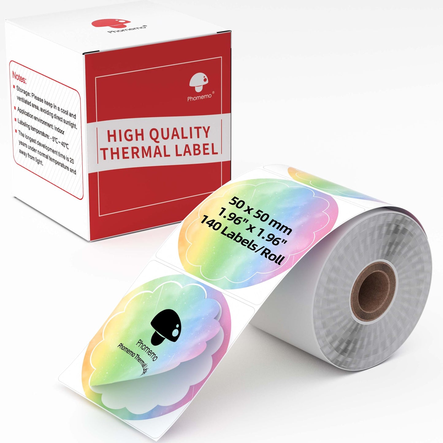 Memoqueen 2 Inch Flower Rainbow Round Thermal Labels Compatible with Phomemo M110/M221/M220/M120/M200/M110S Label Makers,Color Circle Labels for Gift,Business,Mailing,School,140Labels/Roll