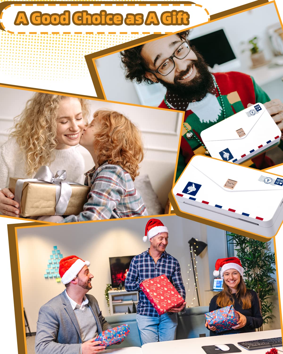 Memoqueen Mini Thermal Printer M04AS Portable Sticker Printer Wireless Bluetooth Printer for iPhone, Support 15/53/80/110mm Paper, Compatible with iOS & Android, Great for Memo, Notes, Photo, Journal