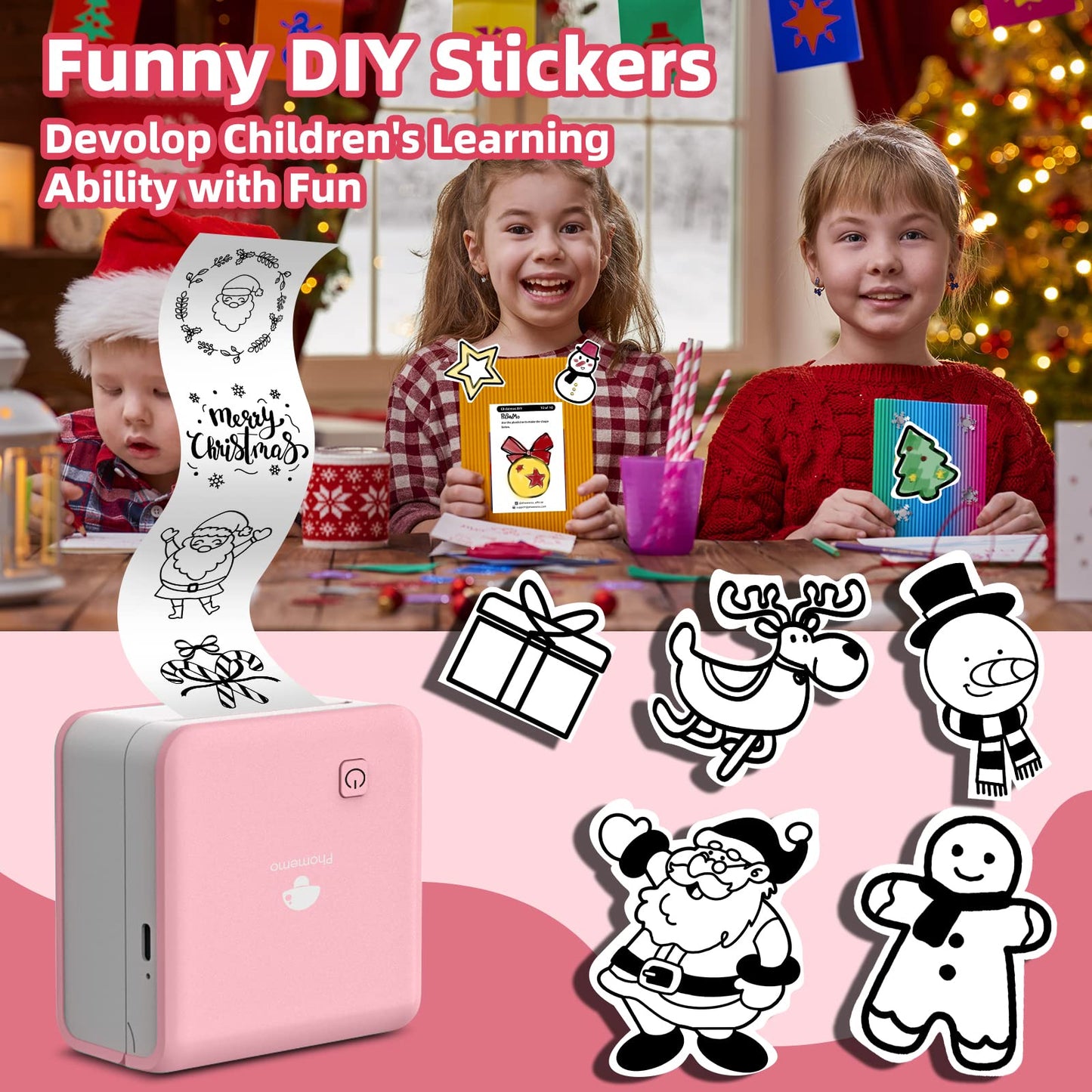 Mini Pocket Printer - Phomemo M02Pro Thermal Bluetooth Sticker Printer, 300DPI Portable Photo Printer, Compatible with iOS & Android, for Plan Journal, Art Creation, Graffiti, Gift, Pink