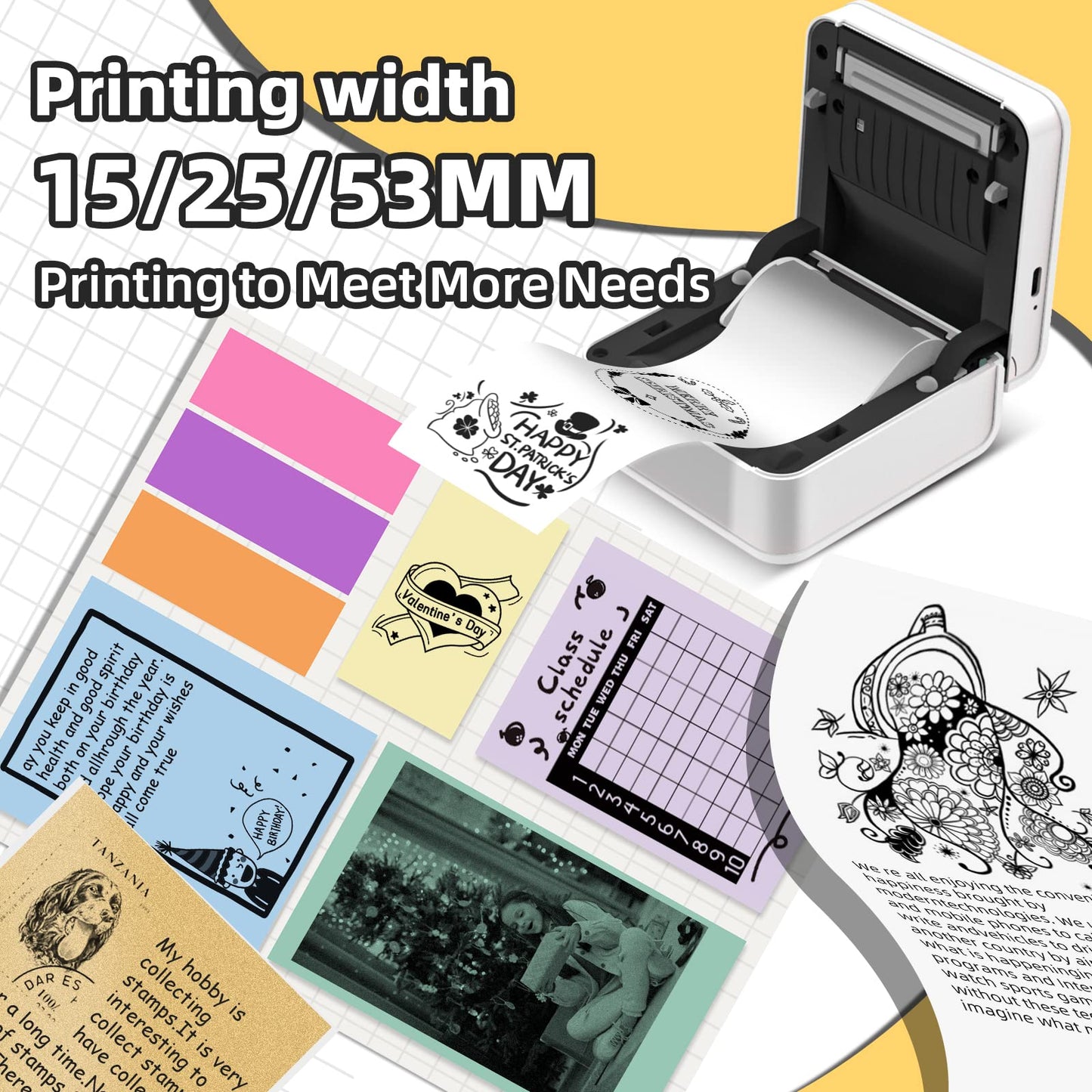 Phomemo M02Pro Mini Pocket Printer - 304DPI HD Portable Thermal Bluetooth Sticker Printer, 15/25/53mm Label Maker Compatible with iOS & Android, for Retro Photo, Plan Journal, Art Creation, Gift,