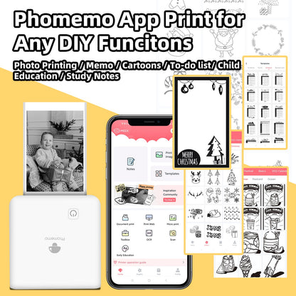 Phomemo M02Pro Mini Pocket Printer - 304DPI HD Portable Thermal Bluetooth Sticker Printer, 15/25/53mm Label Maker Compatible with iOS & Android, for Retro Photo, Plan Journal, Art Creation, Gift,